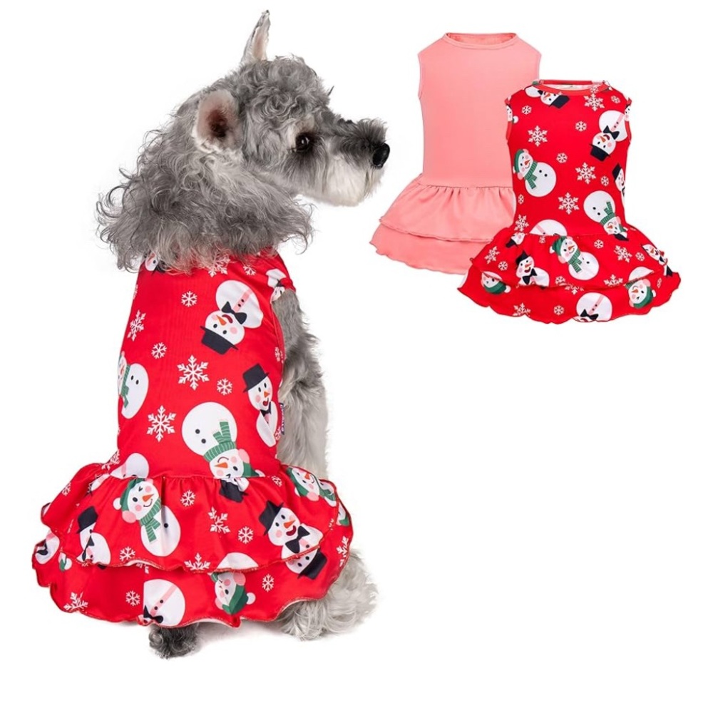 CYEOLLO 2dog dresses Red and Pink Snowman Print size Small NWT 🐶